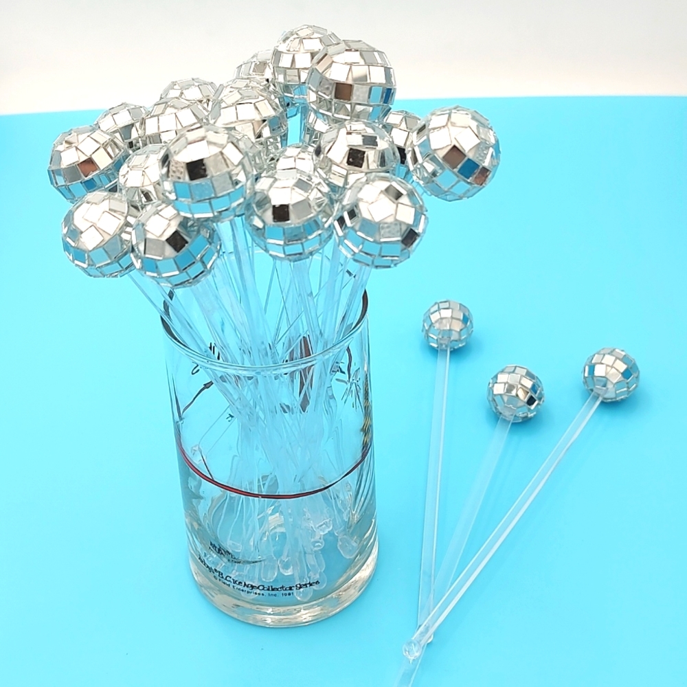 Disco Ball Drink Stirrer Round Top Swizzle Sticks 80 pieces